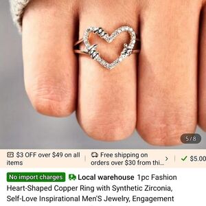 Silver Heart-Shaped Ring with Zirconia